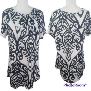 Sese Code Women's Paisley Print Tunic Blouse Short Sleeve 3XL Black White
